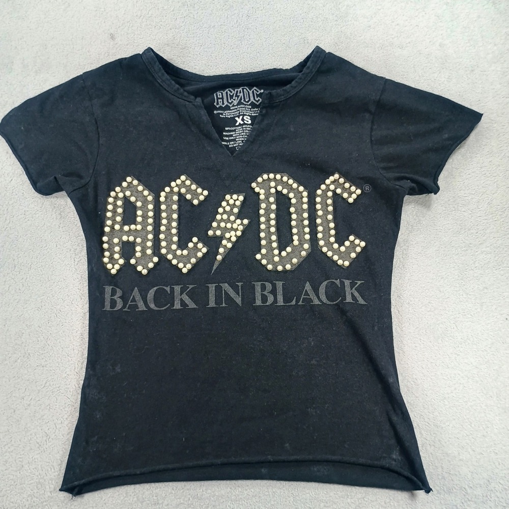 AC/DC Women Back In Black Black XS Studded‎ Pearl Logo Graphic Tee